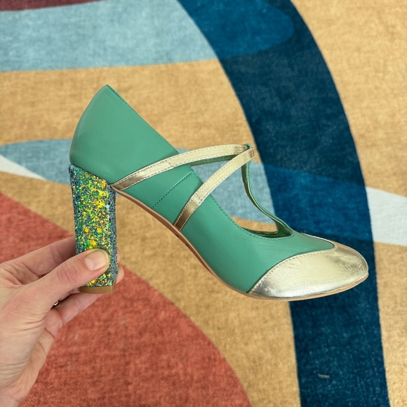 ModCloth “Strut in the World” Seafoam Glittery Heels - Picture 7 of 11